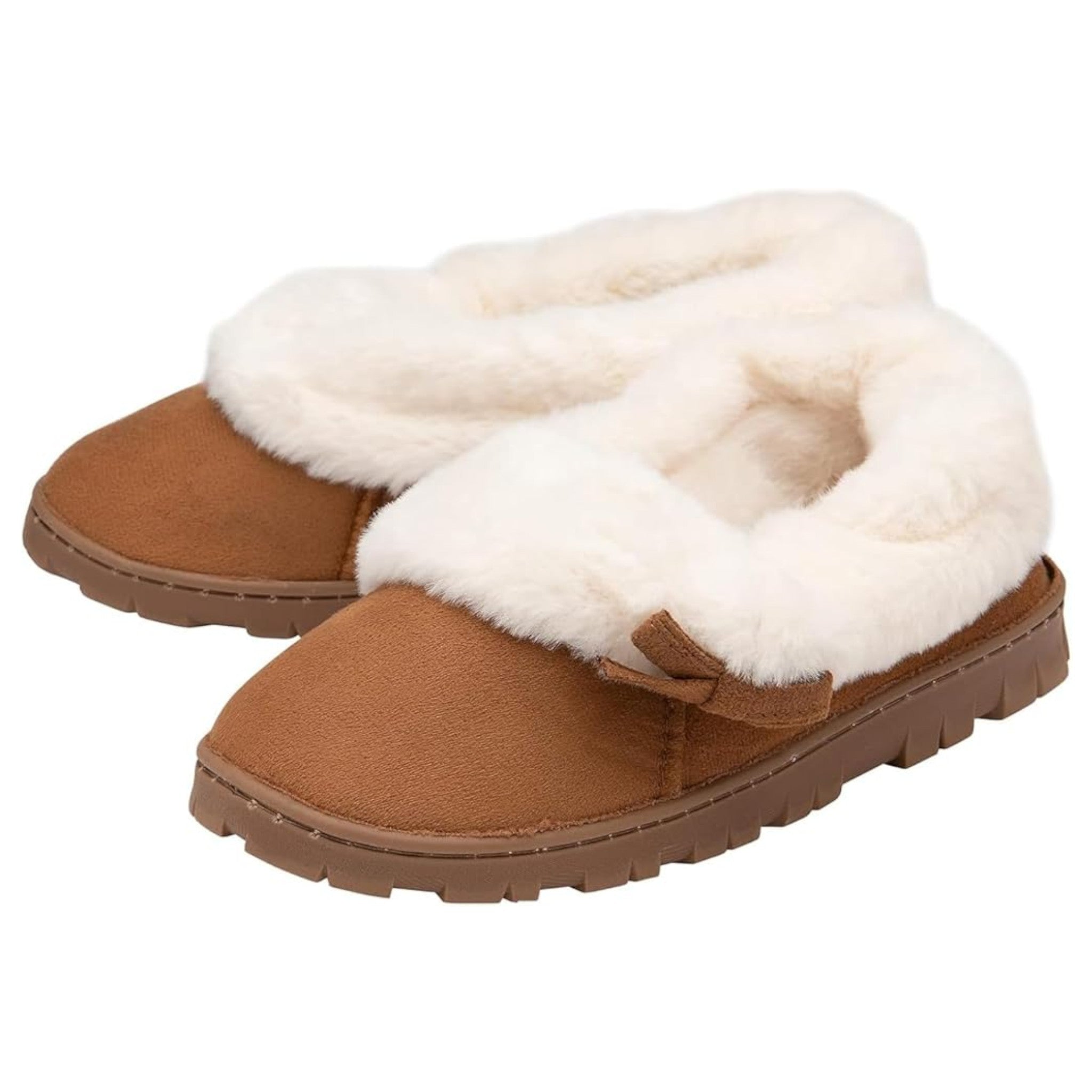 Women’s Dunlop slip-on slippers with bow detail and warm fleece lining in chestnut